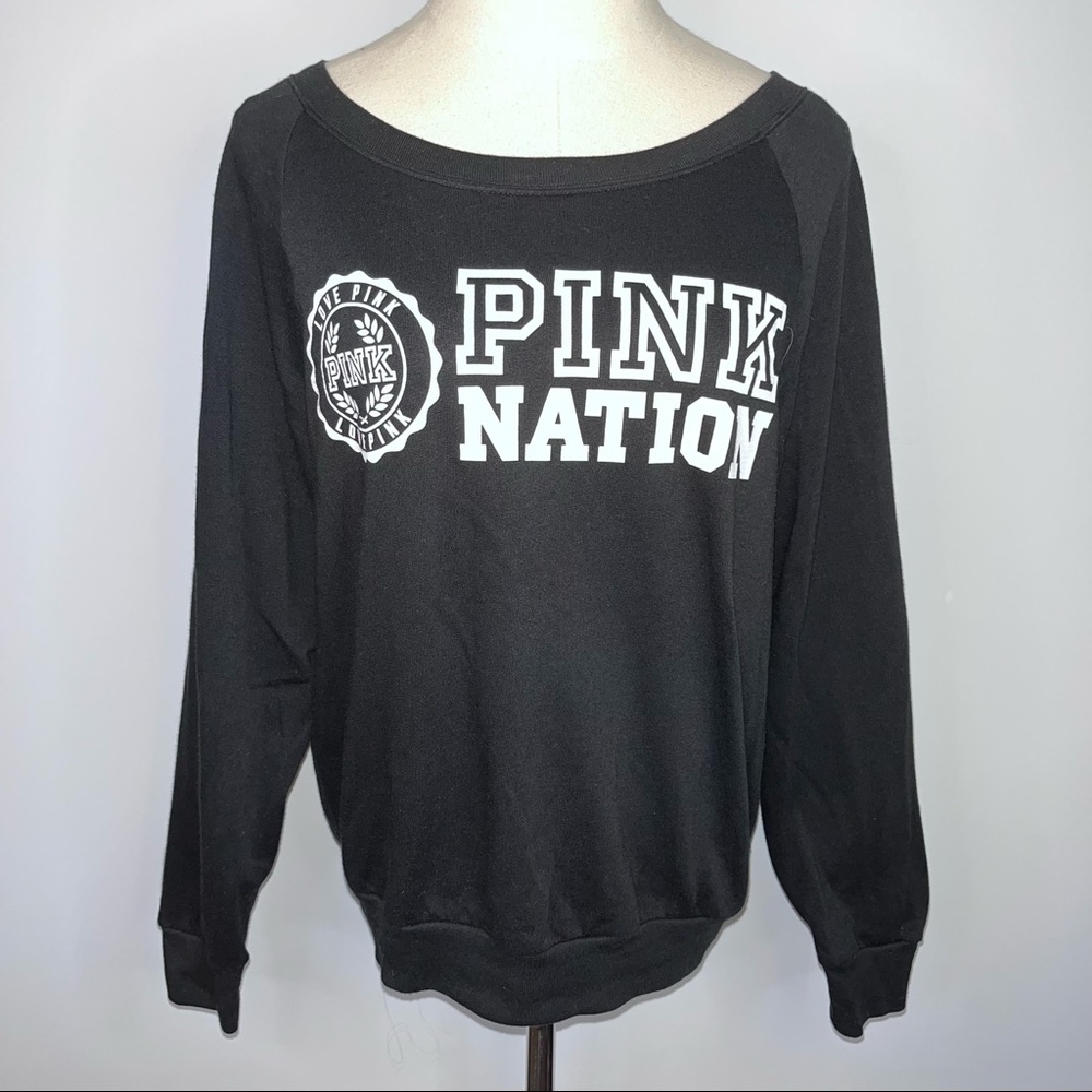 PINK VICTORIA’S SECRET Black White “Pink Nation” Graphic Sweatshirt Small